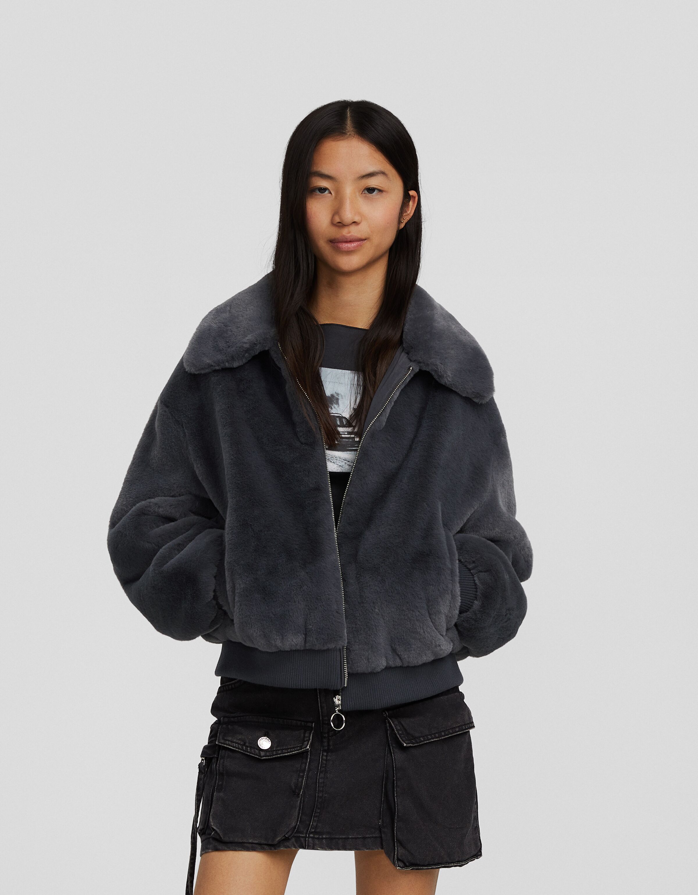 Cazadora trucker teddy Cazadoras Mujer Bershka