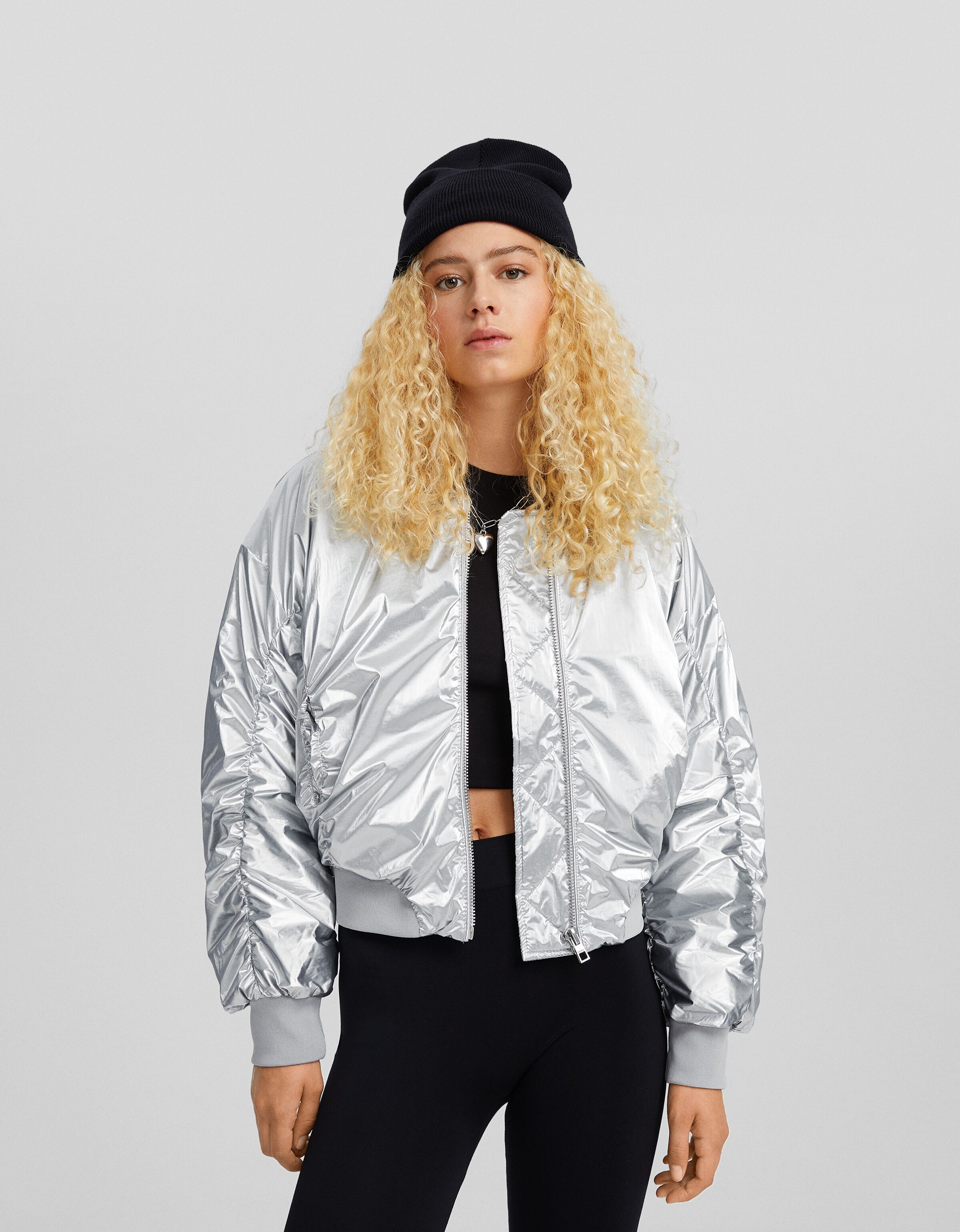 Metallic bomber jacket Women Bershka