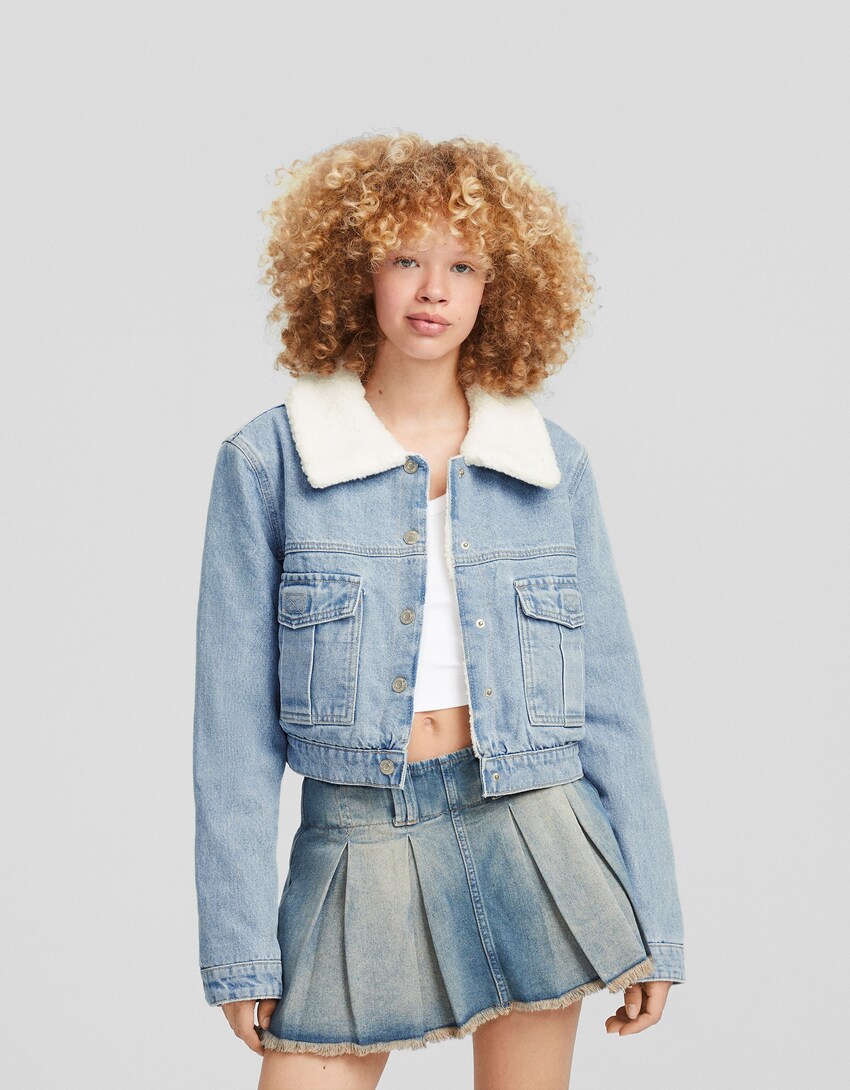 Denim jacket with faux shearling - New - BSK Teen