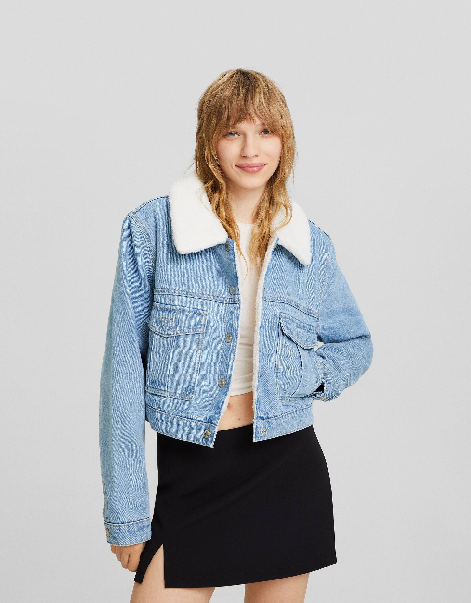 Denim jacket with faux shearling - New - BSK Teen