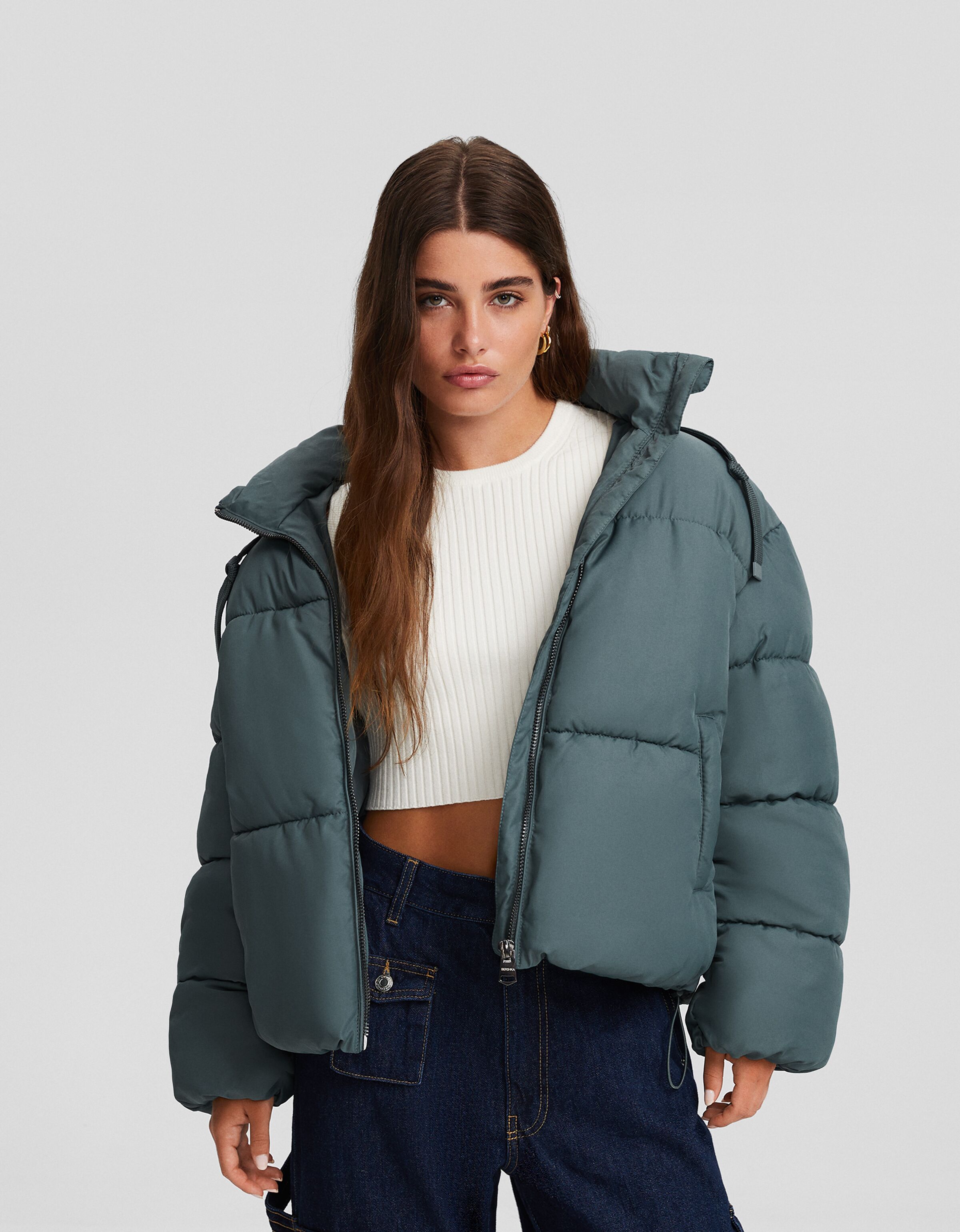 Oversize hooded puffer jacket New Women Bershka