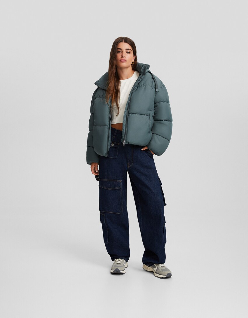 Oversize hooded puffer jacket - BSK Teen | Bershka