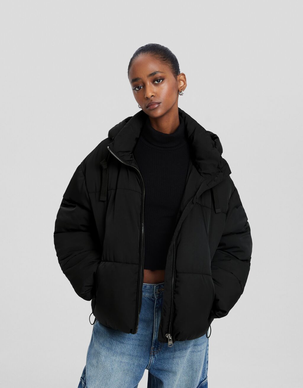 Oversize hoodie puffer jacket - Women | Bershka