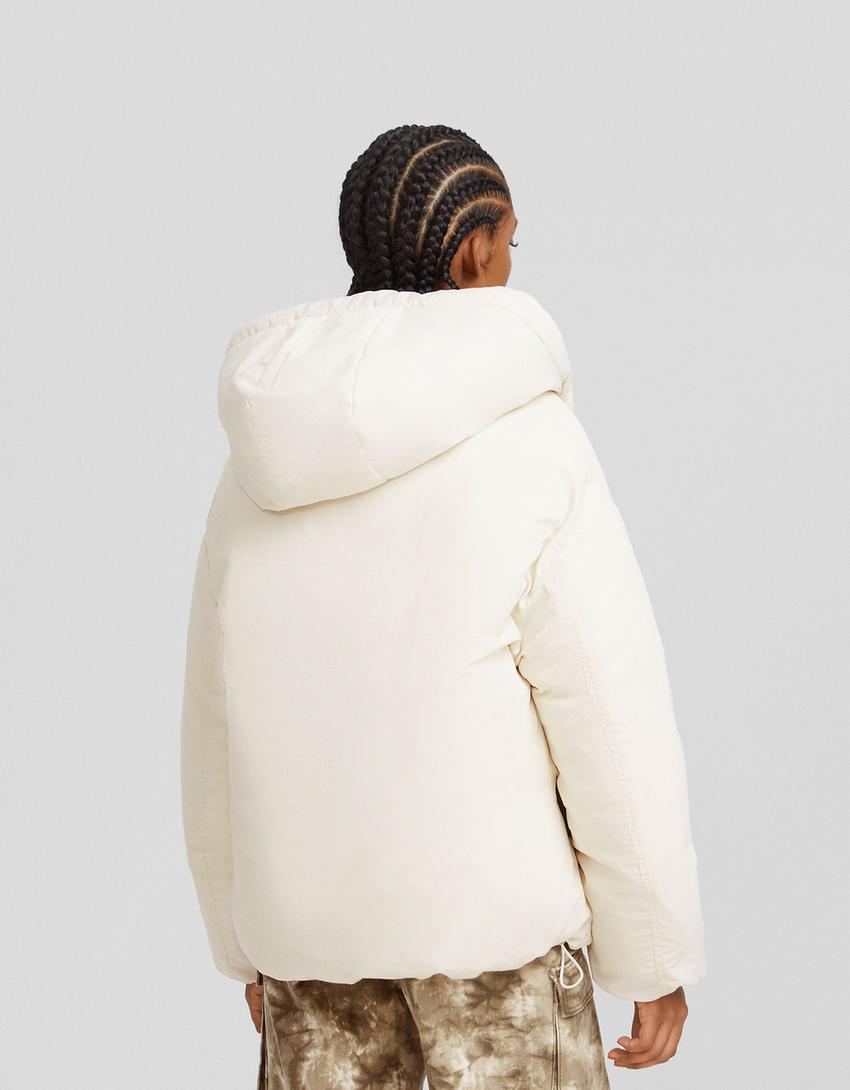 Puffer jacket with a hood-Cream-1