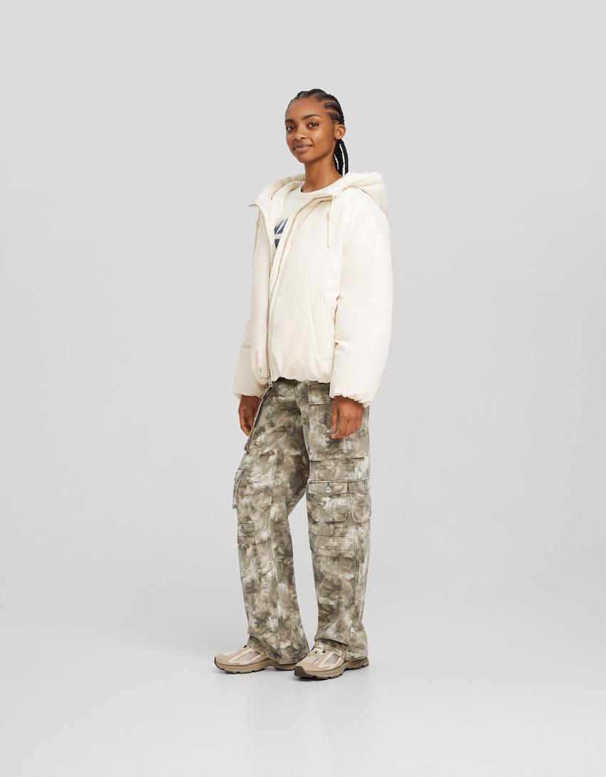 Puffer jacket with a hood-Cream-3