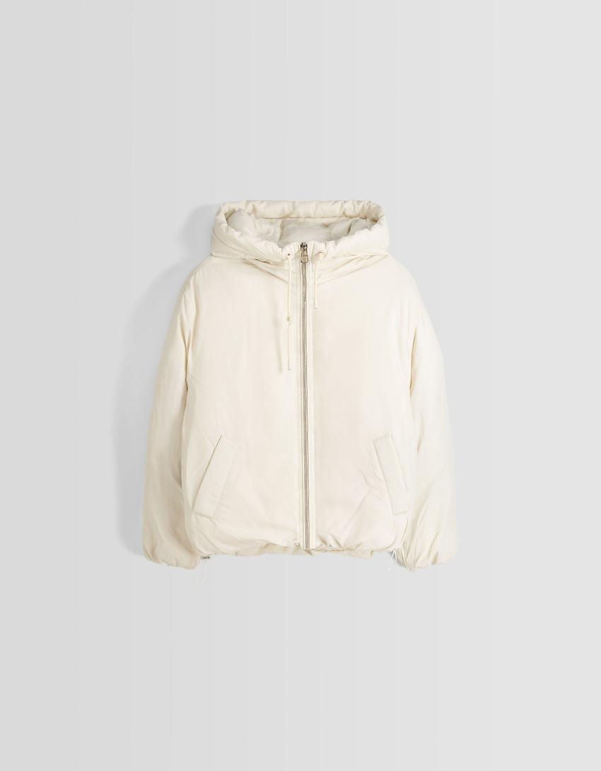 Puffer jacket with a hood-Cream-4