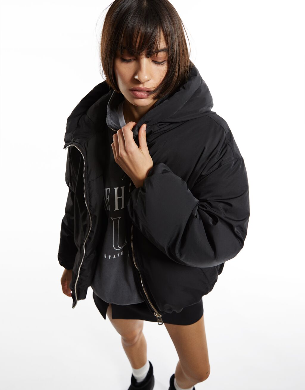 Puffer jacket with hood - Women | Bershka
