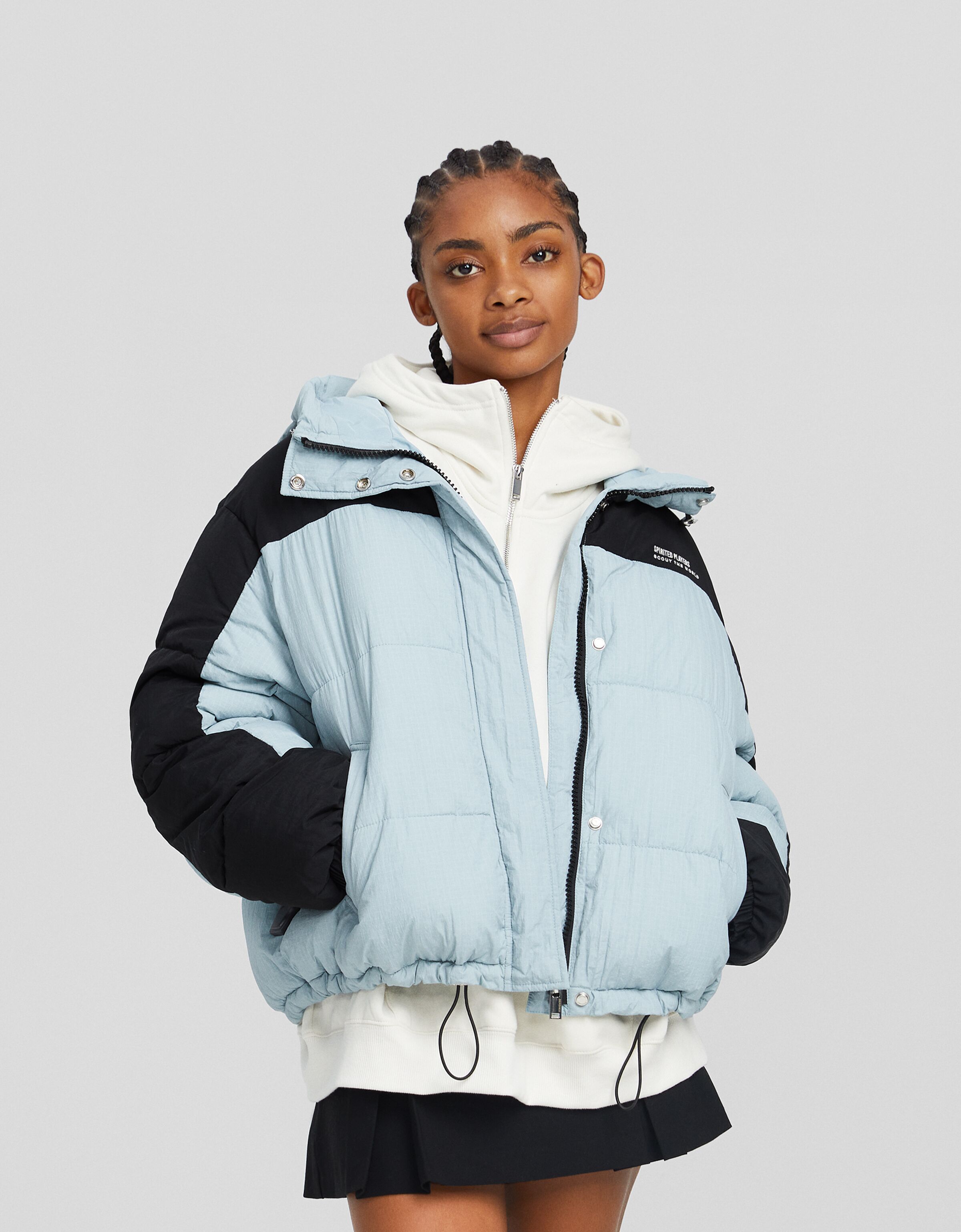 Color block nylon blend hoodie jacket - New - BSK Teen | Bershka