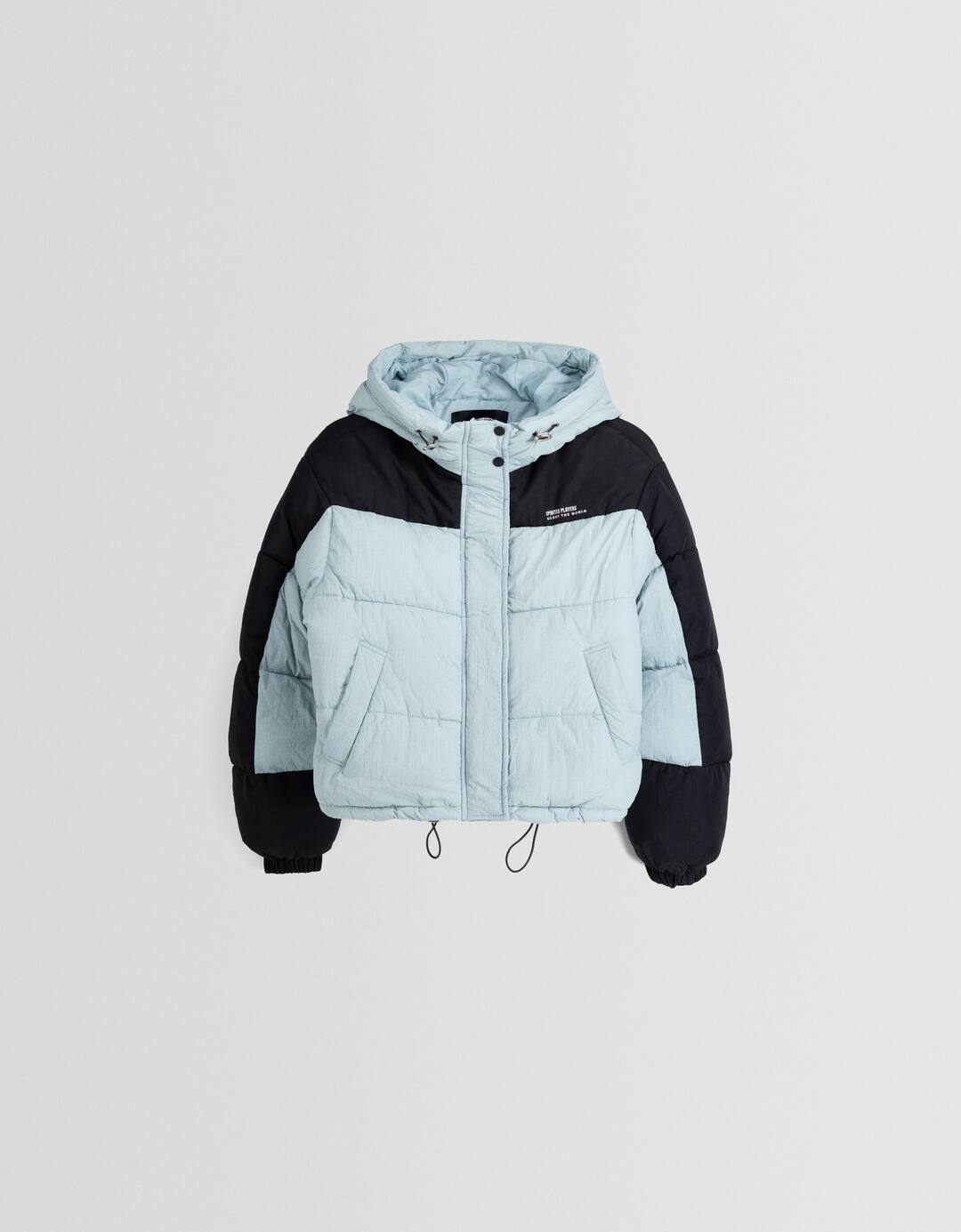 Casaco capuz color block com nylon