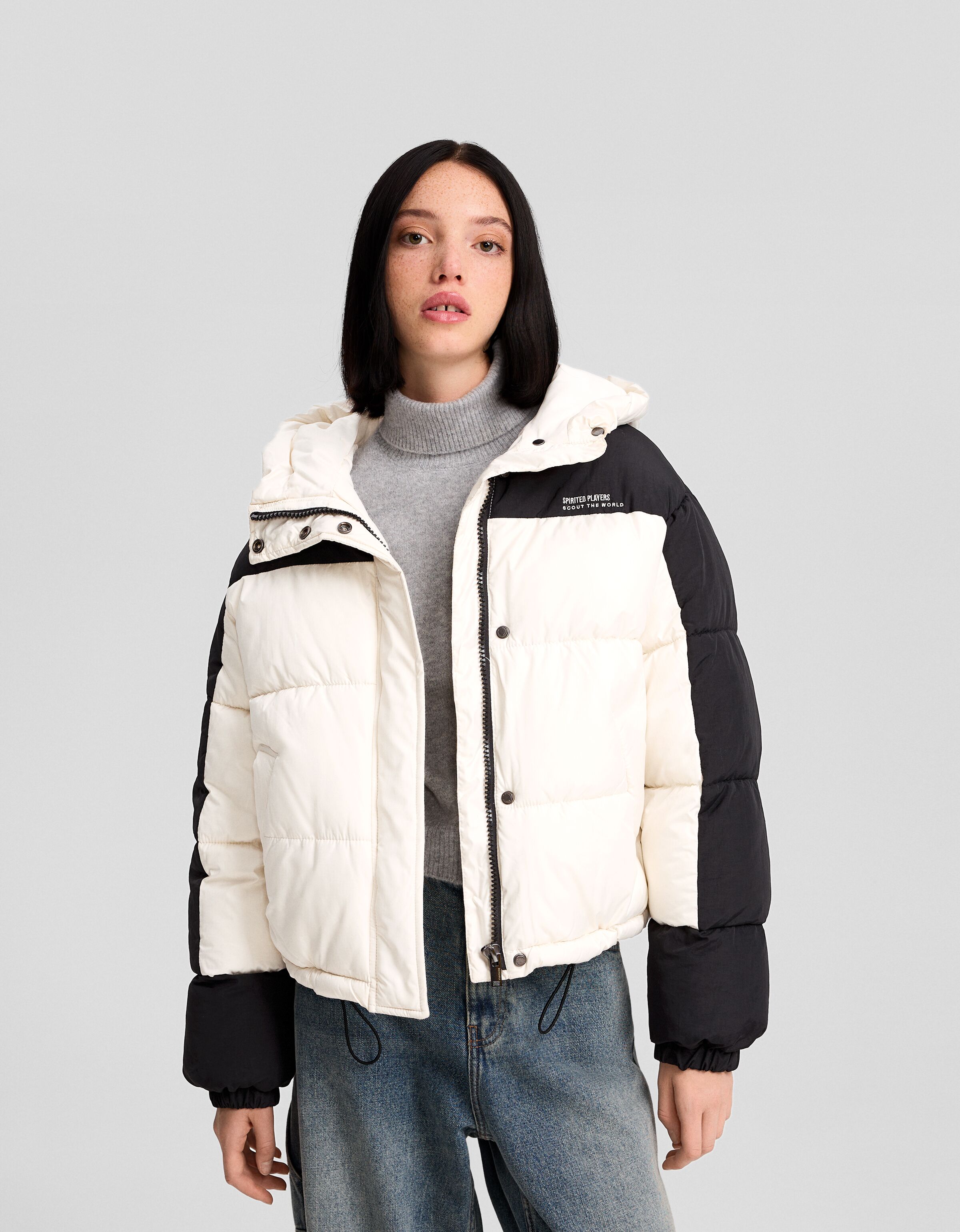 Color block nylon blend hoodie jacket - Women | Bershka