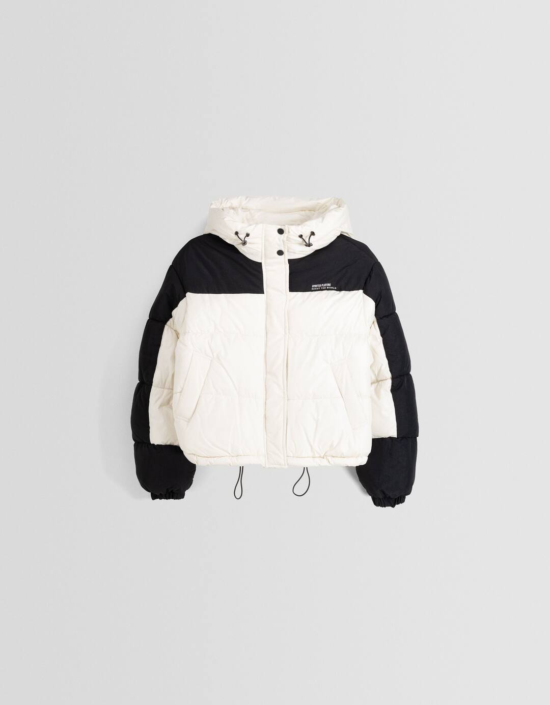 Casaco capuz color block com nylon