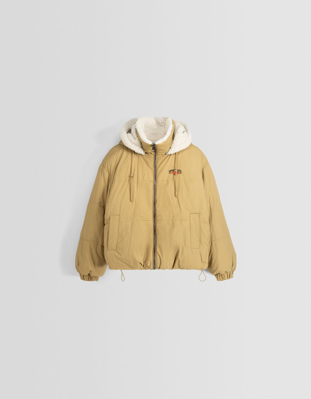 Reversible hoodie nylon blend jacket with faux shearling