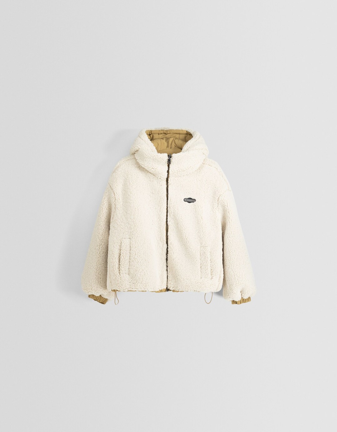 Reversible hoodie nylon blend jacket with faux shearling