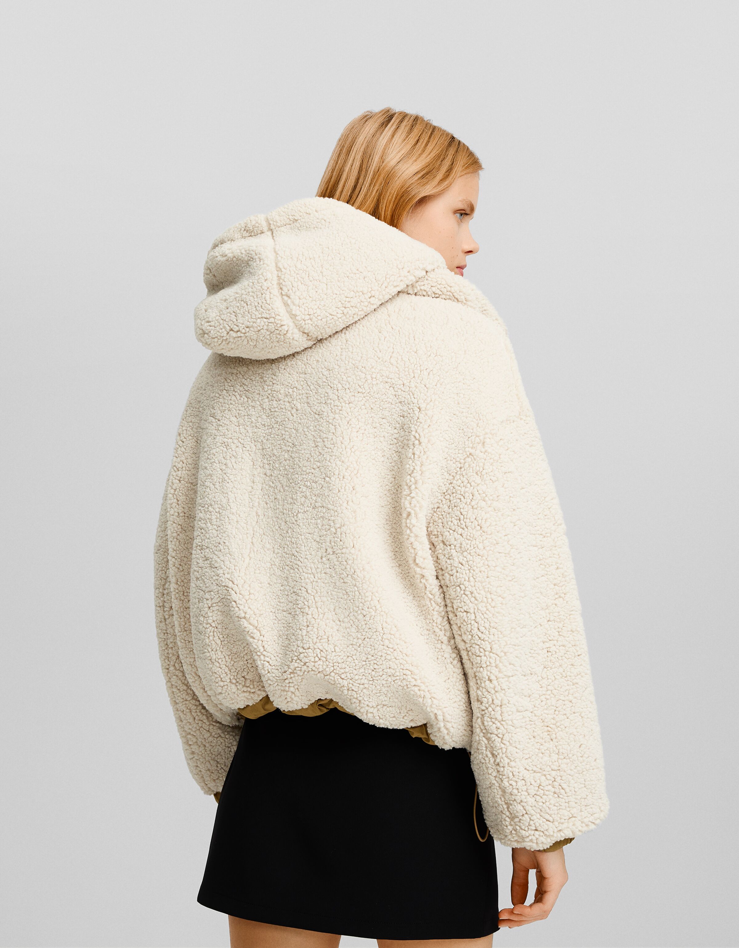 Bershka oversized faux shearling on sale jacket