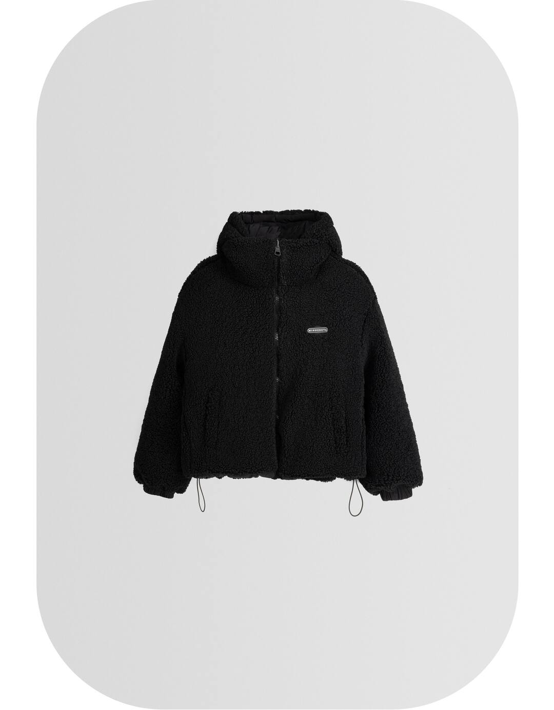 Reversible hoodie nylon blend jacket with faux shearling