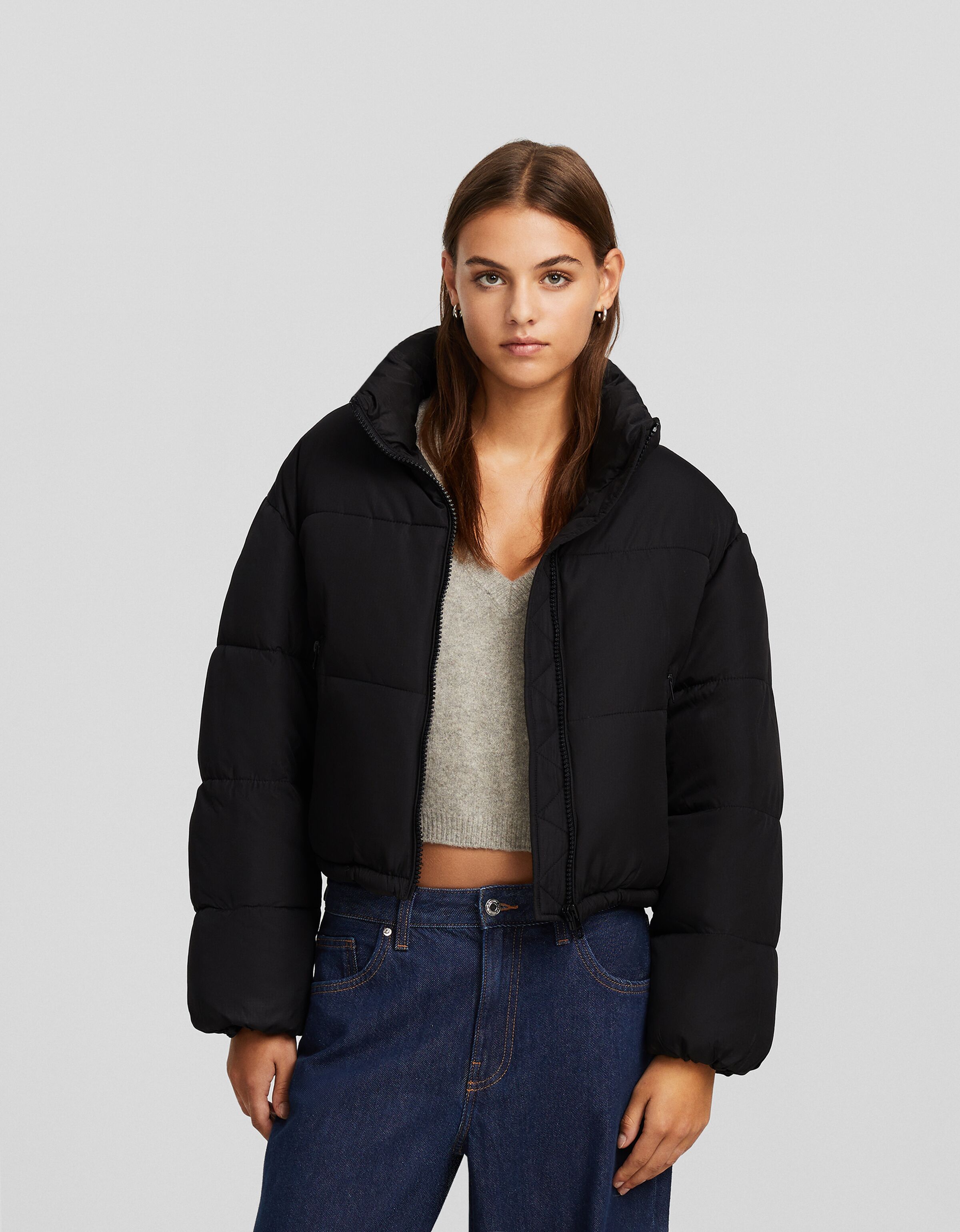 Bershka puffy clearance jacket with hood