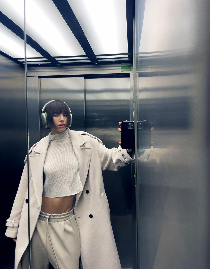 Manteau trench en laine-Beige-3