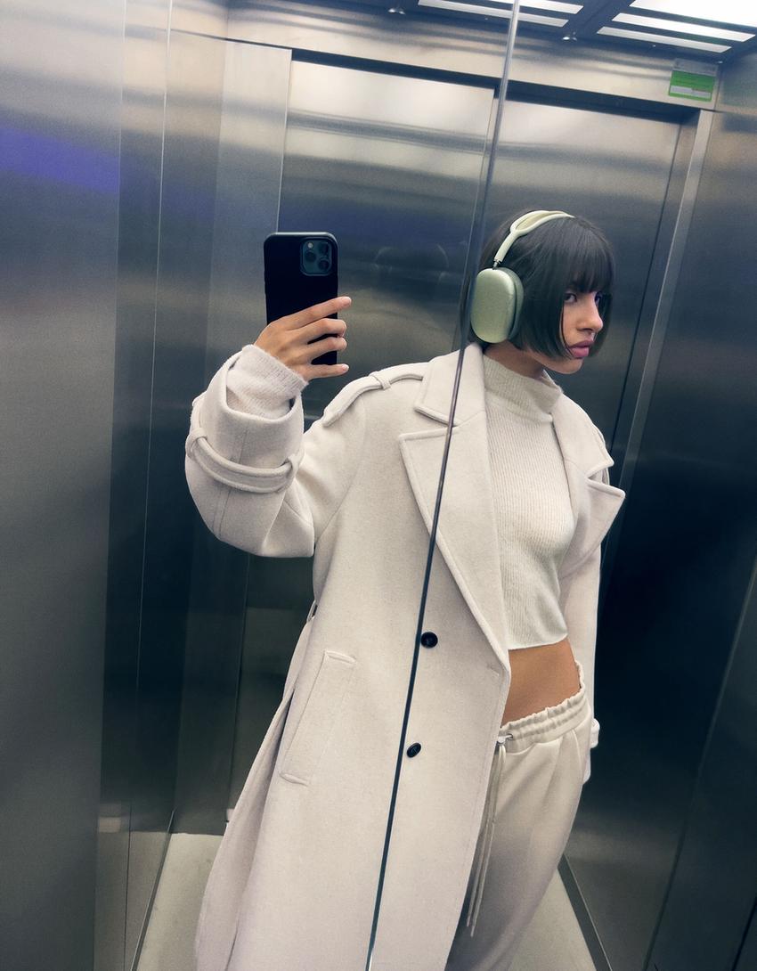 Manteau trench en laine-Beige-0