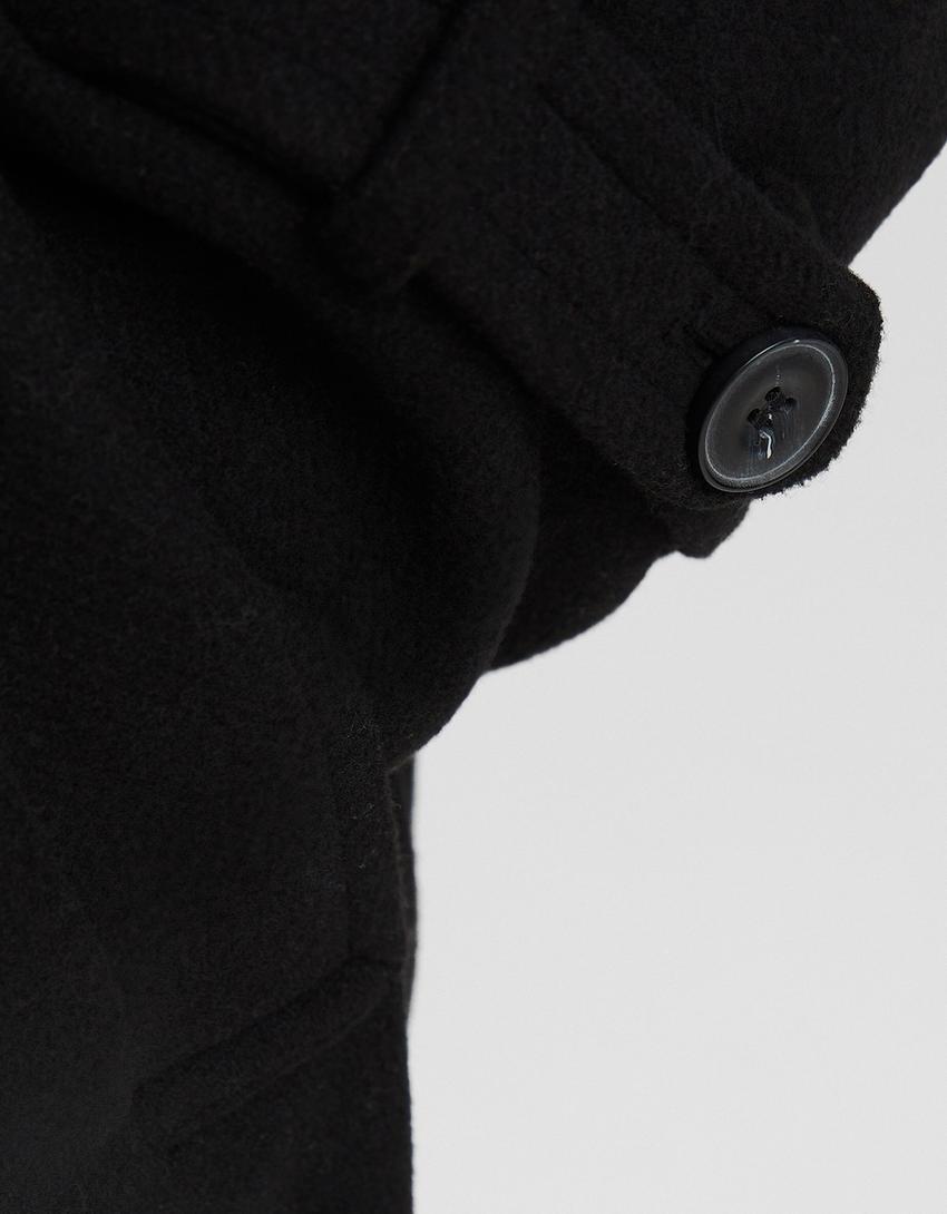 Manteau trench en laine-Noir-5