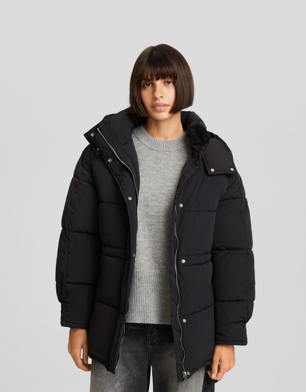 Bershka puffer jacket with hood cheap