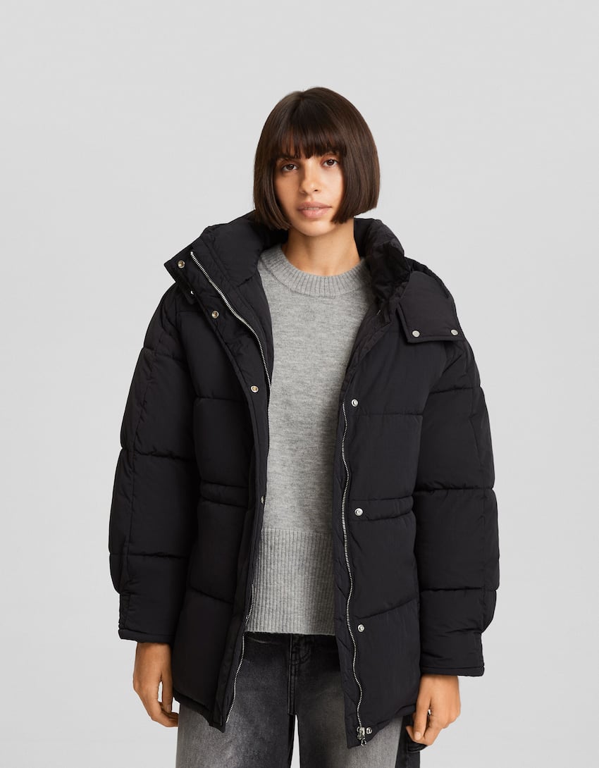 Puffer coat with hood-Black-0