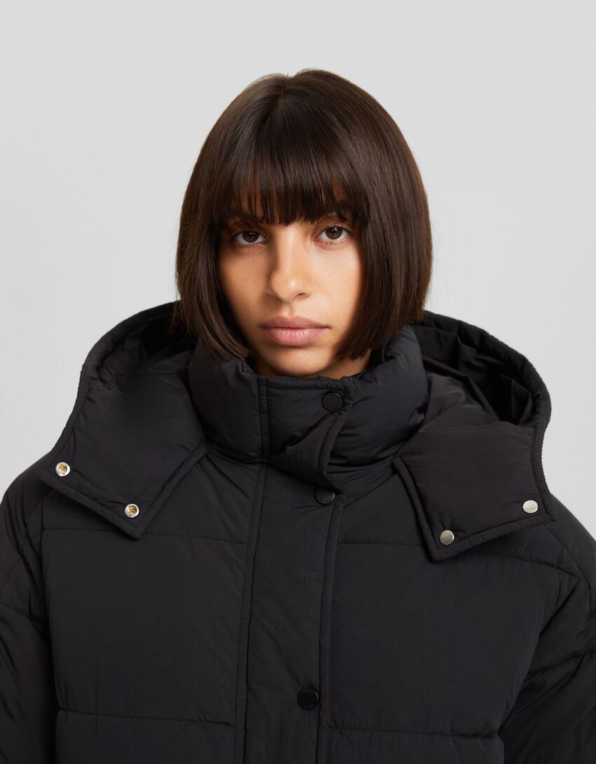 Puffer coat with hood-Black-2