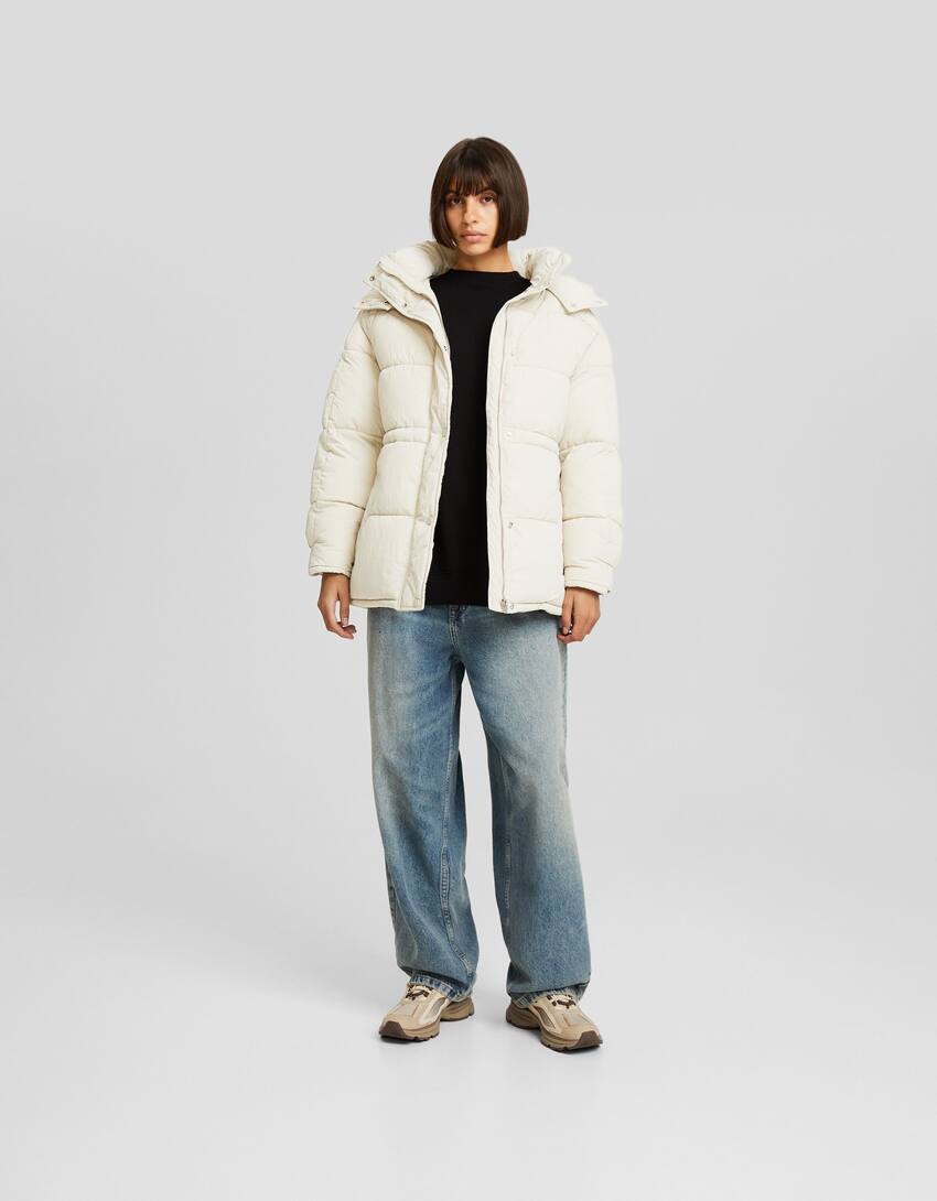 Puffer coat with hood-Stone-3