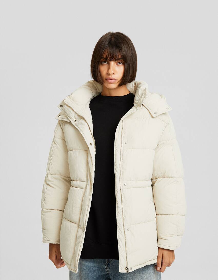 Puffer coat with hood-Stone-0
