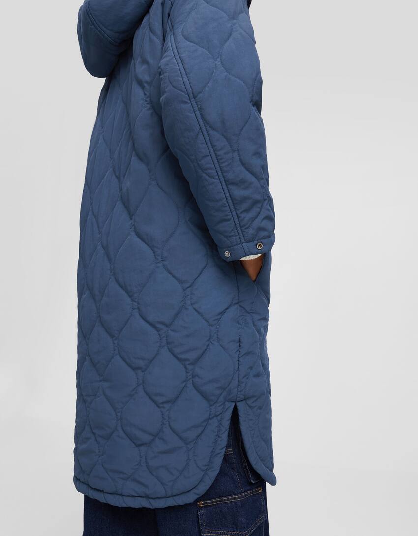 Puffer coat with hood-Blue-3