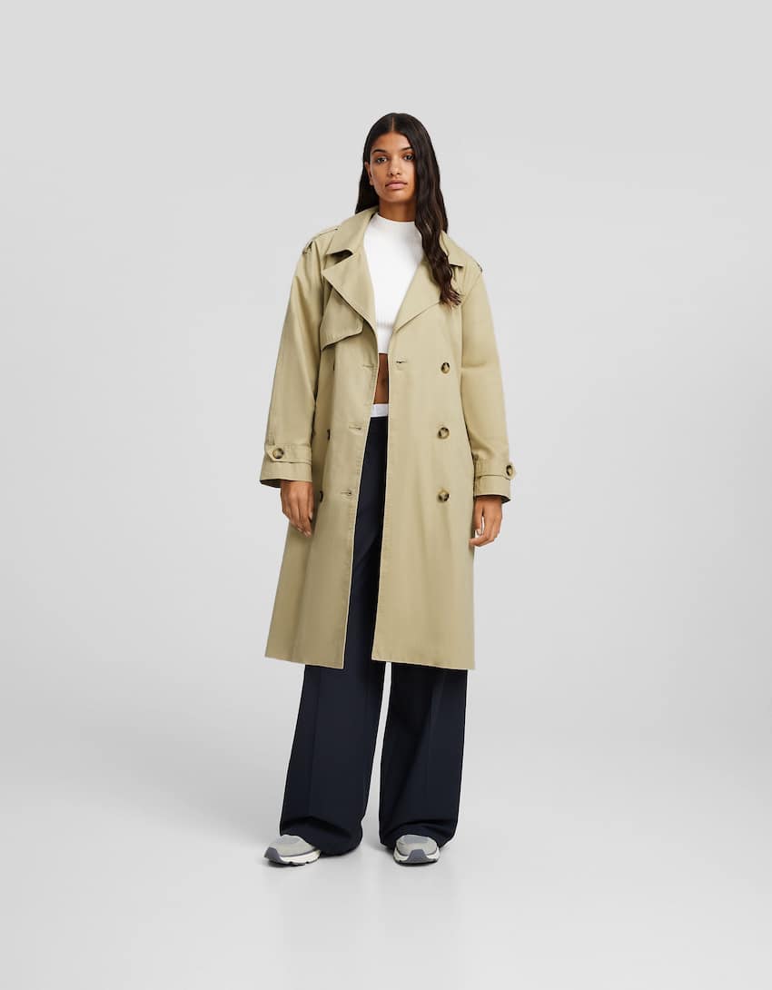Cotton trench coat-Camel-0