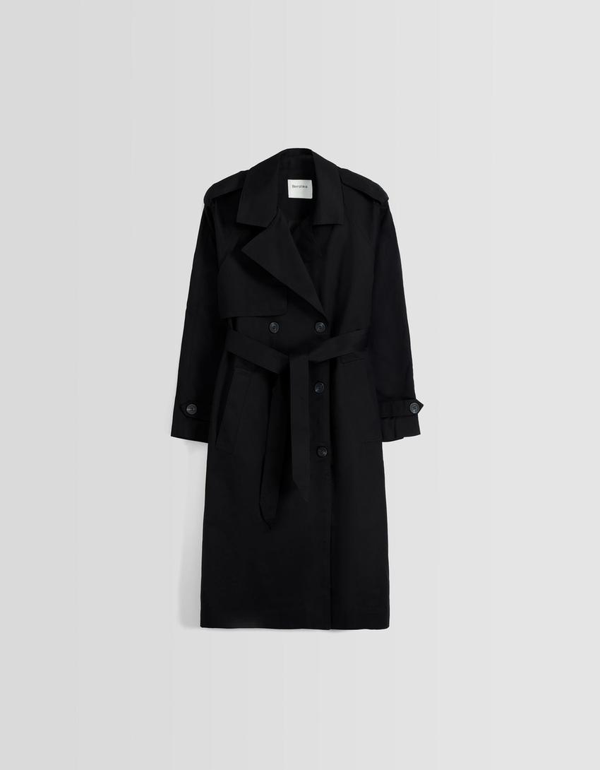 Pamuklu trençkot-Siyah-4