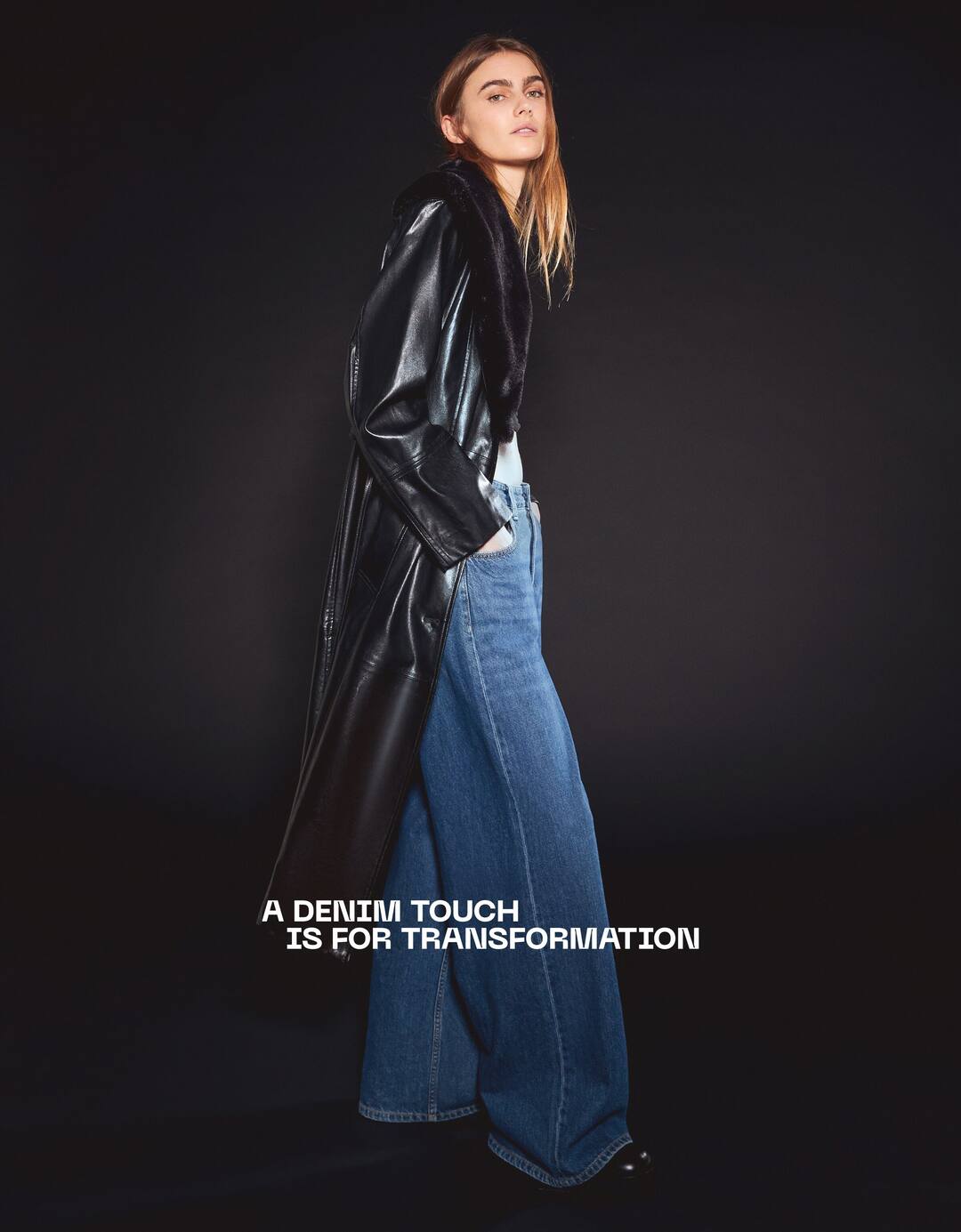 Faux leather trench coat with faux fur lapels