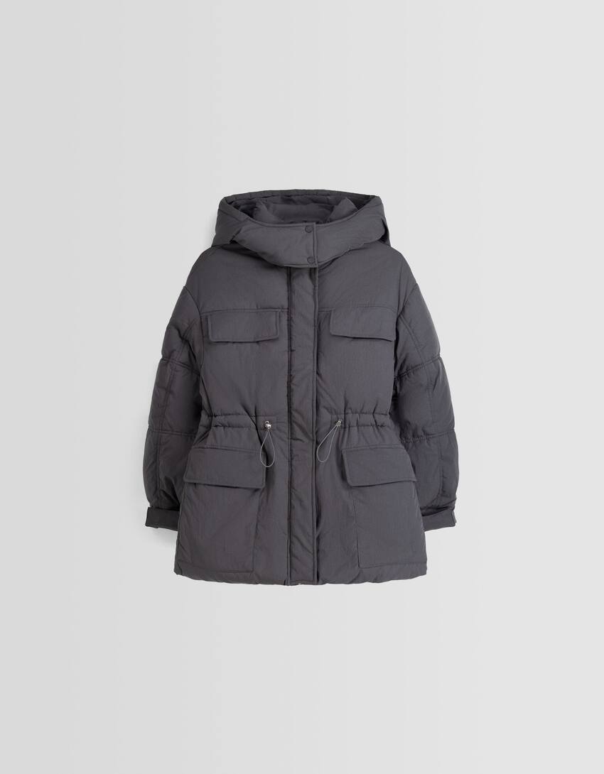 Puffer coat with hood-Dark grey-4