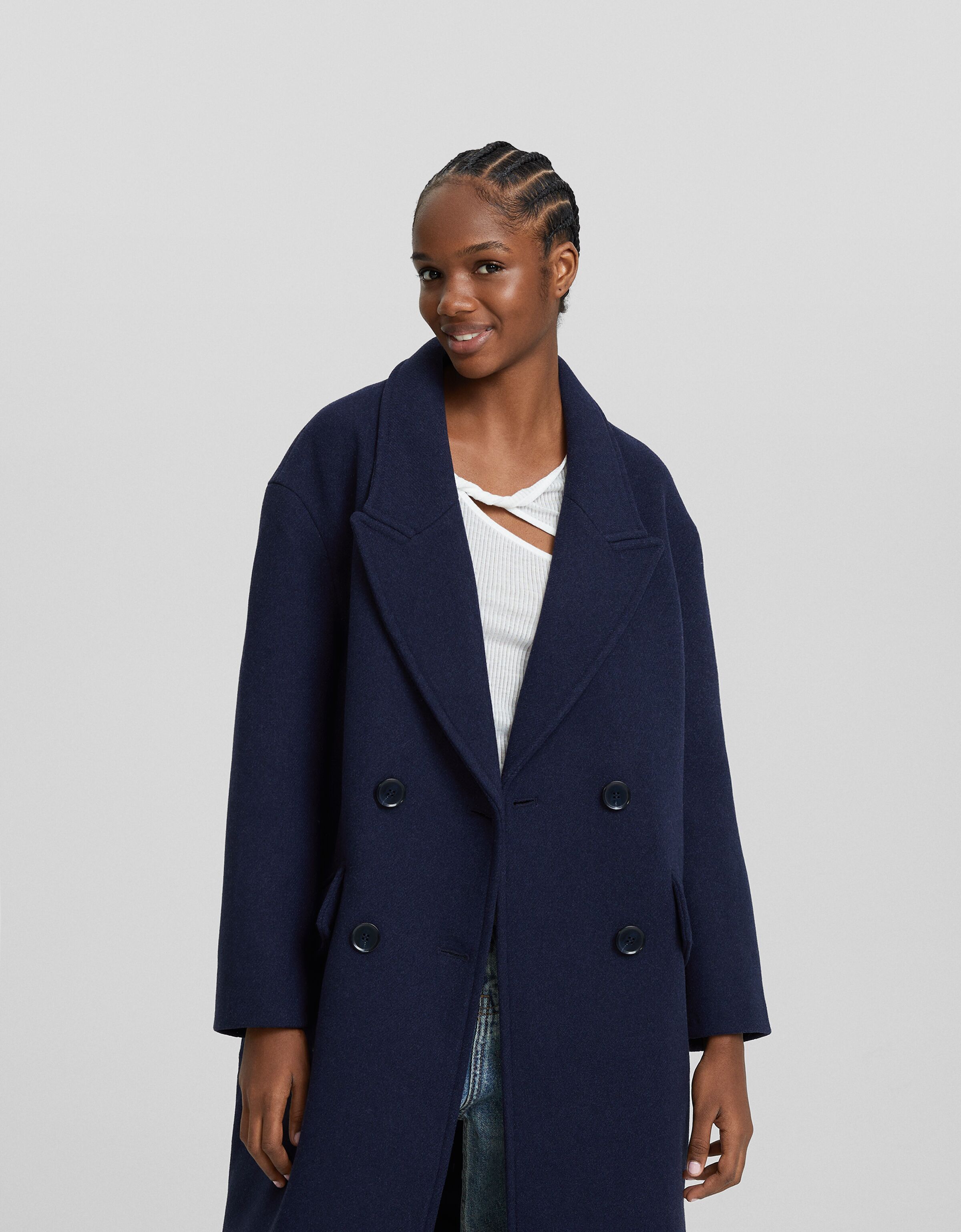 Bershka straight hot sale long coat