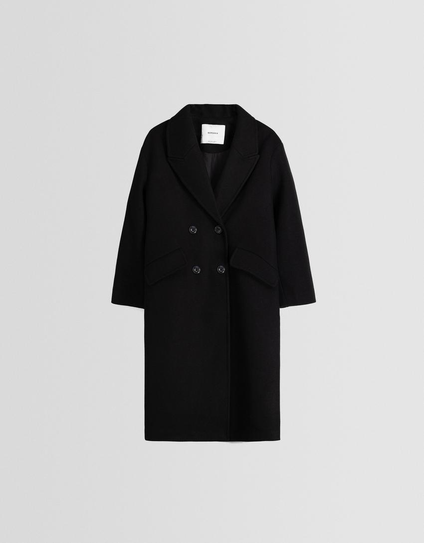 Manteau long épaules tombantes-Noir-4