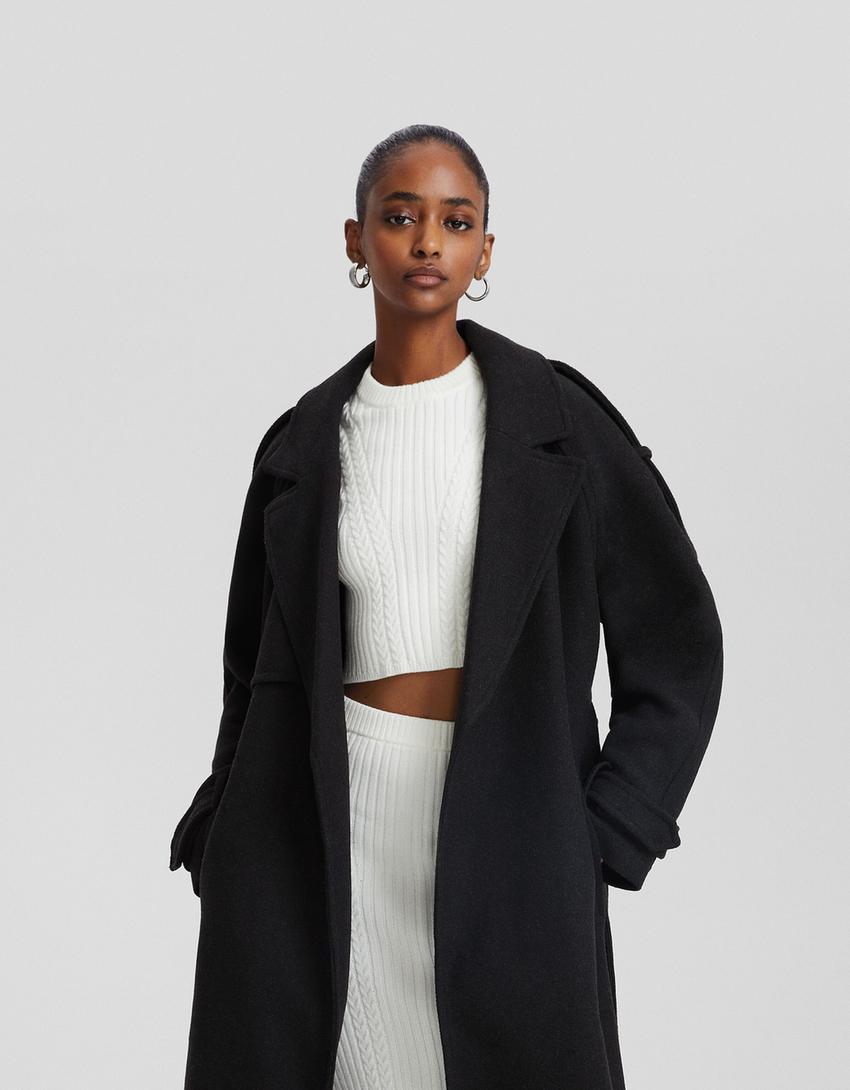 Sobretudo trench com lã-Cinzento-escuro-1