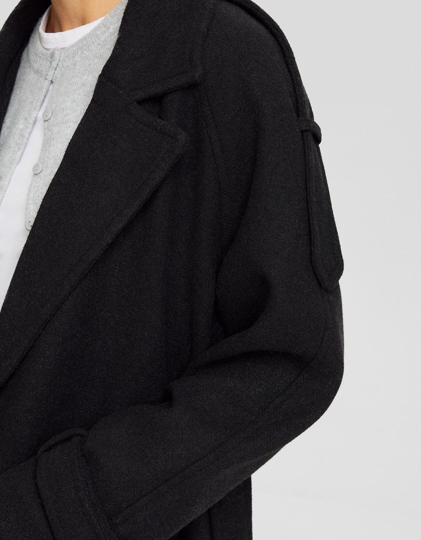 معطف ترنش من مزيج صوف-رمادي داكن-5