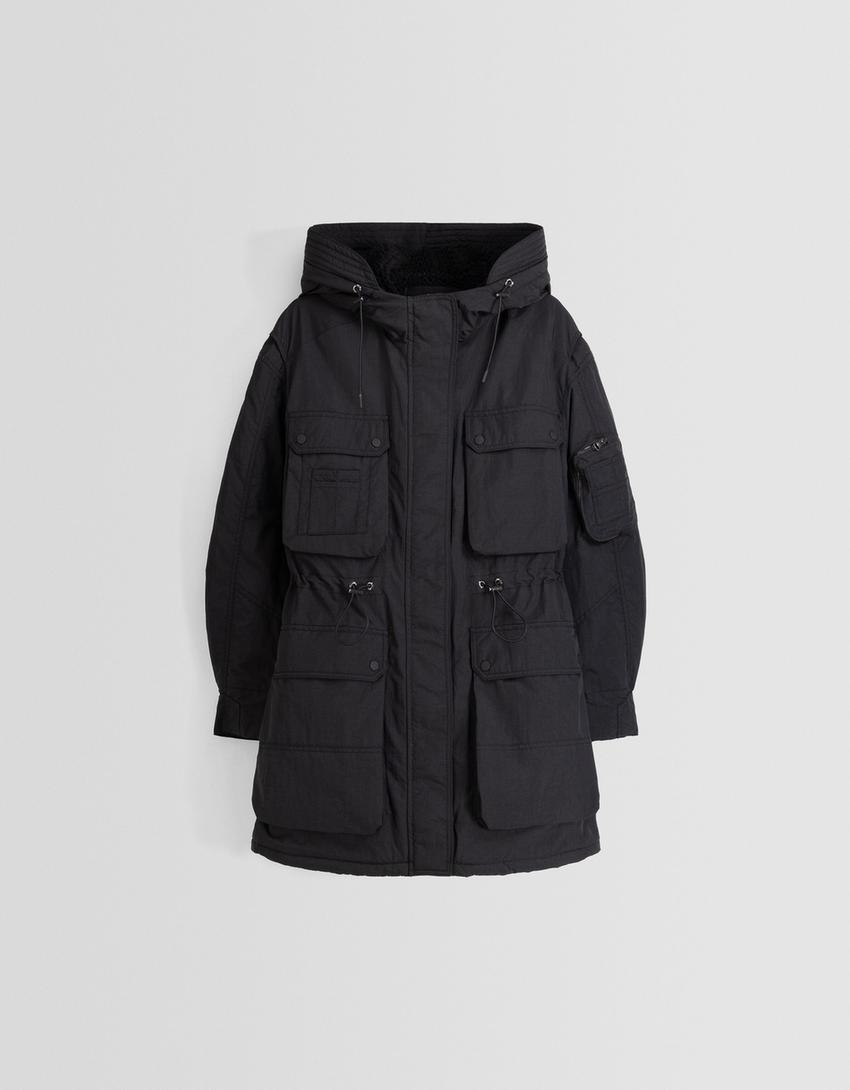 Parca llarga niló folre borreguet-Negre-4