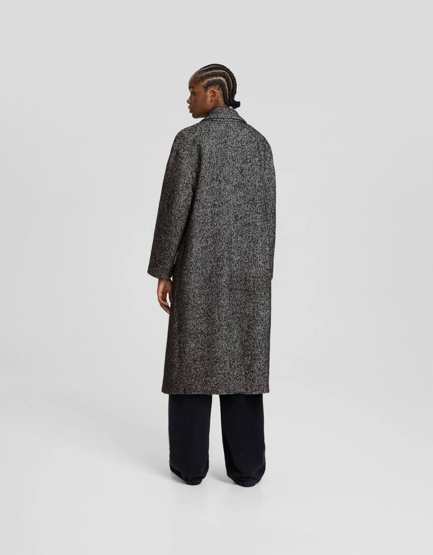 Drop-shoulder long coat-Grey-2