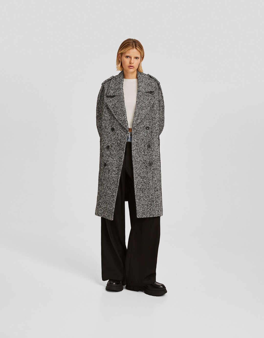 Double-breasted wool-blend coat