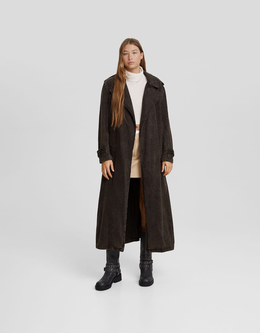 Twill trench coat-Brown-0