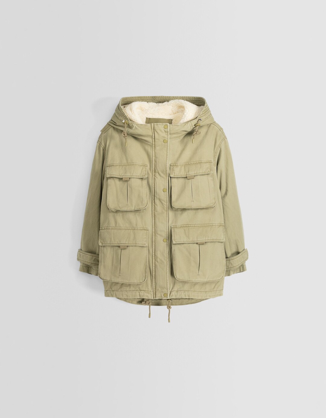 Long cotton parka with faux shearling lining