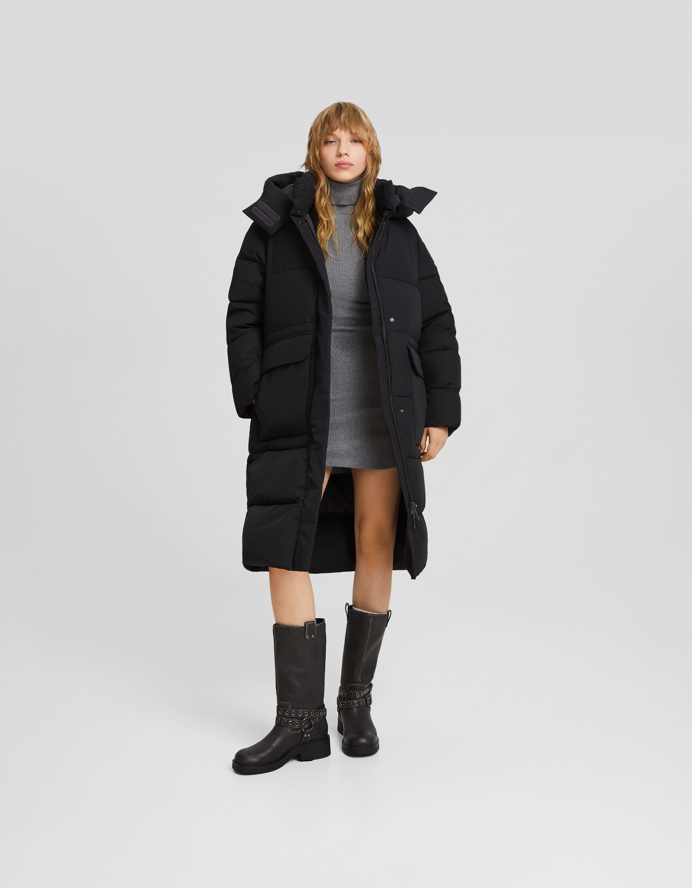 Bershka padded longline on sale coat