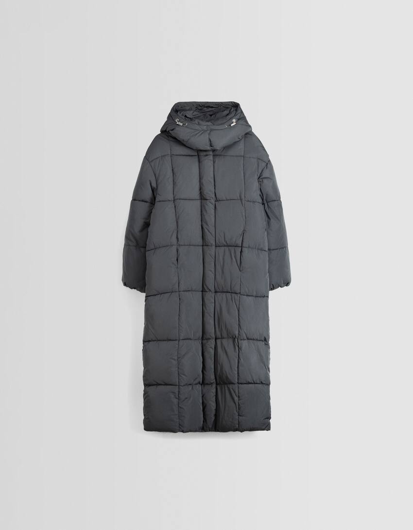 Puffer coat with hood-Dark grey-4