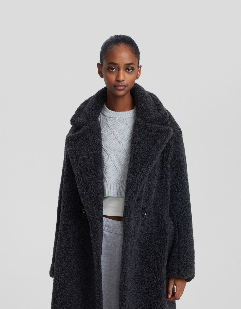 Long faux hot sale sheepskin coat
