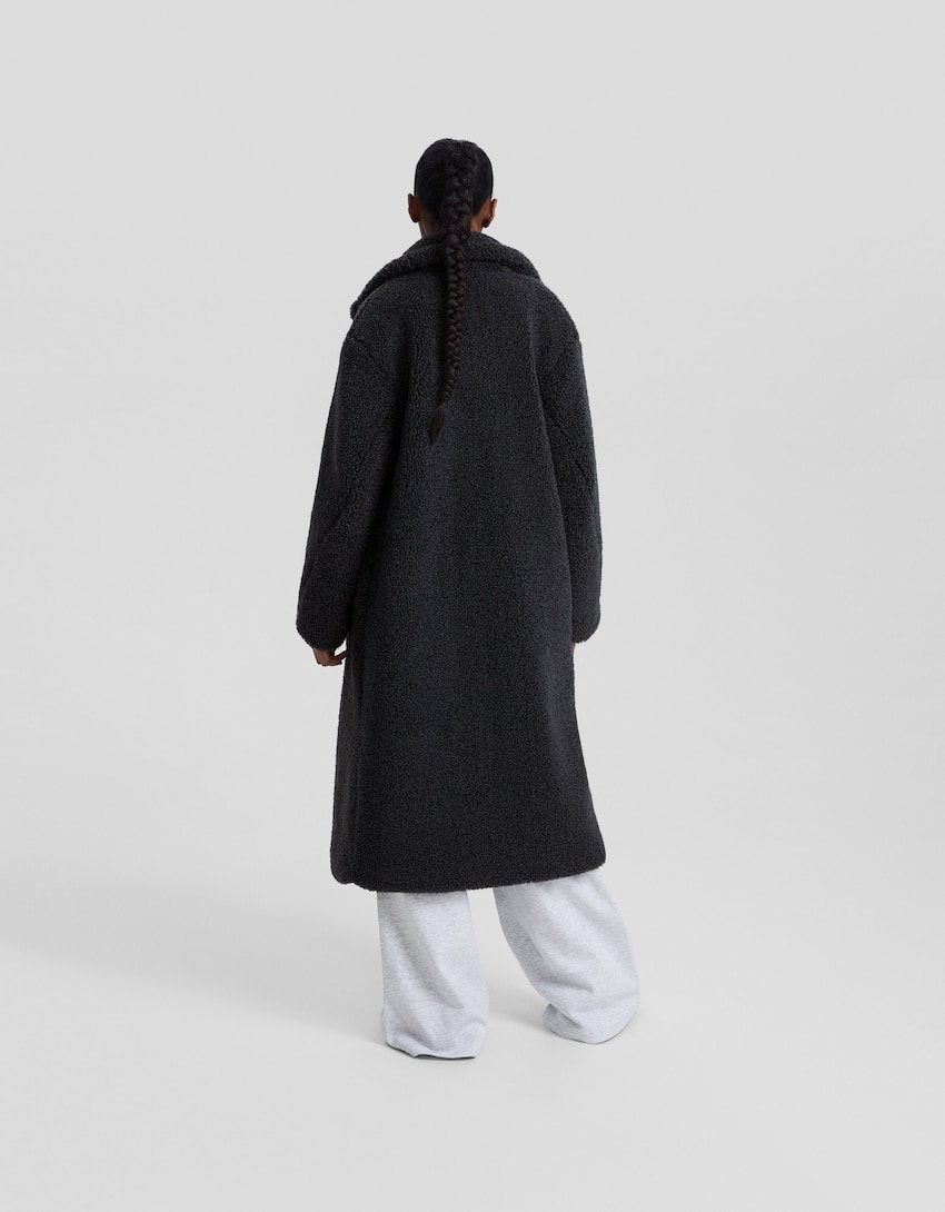Long faux shearling coat-Dark grey-2