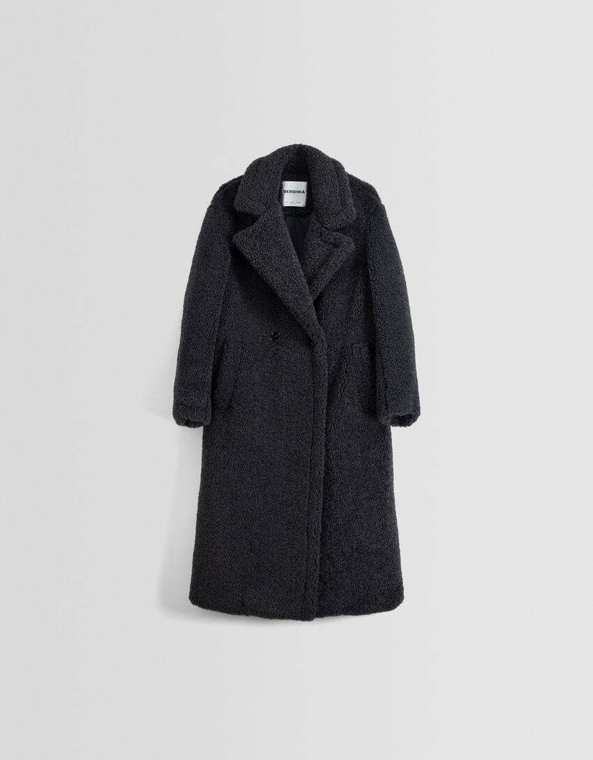 Long faux shearling coat-Dark grey-4