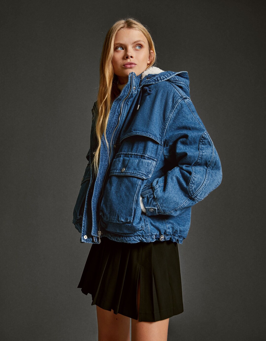 Short denim parka
