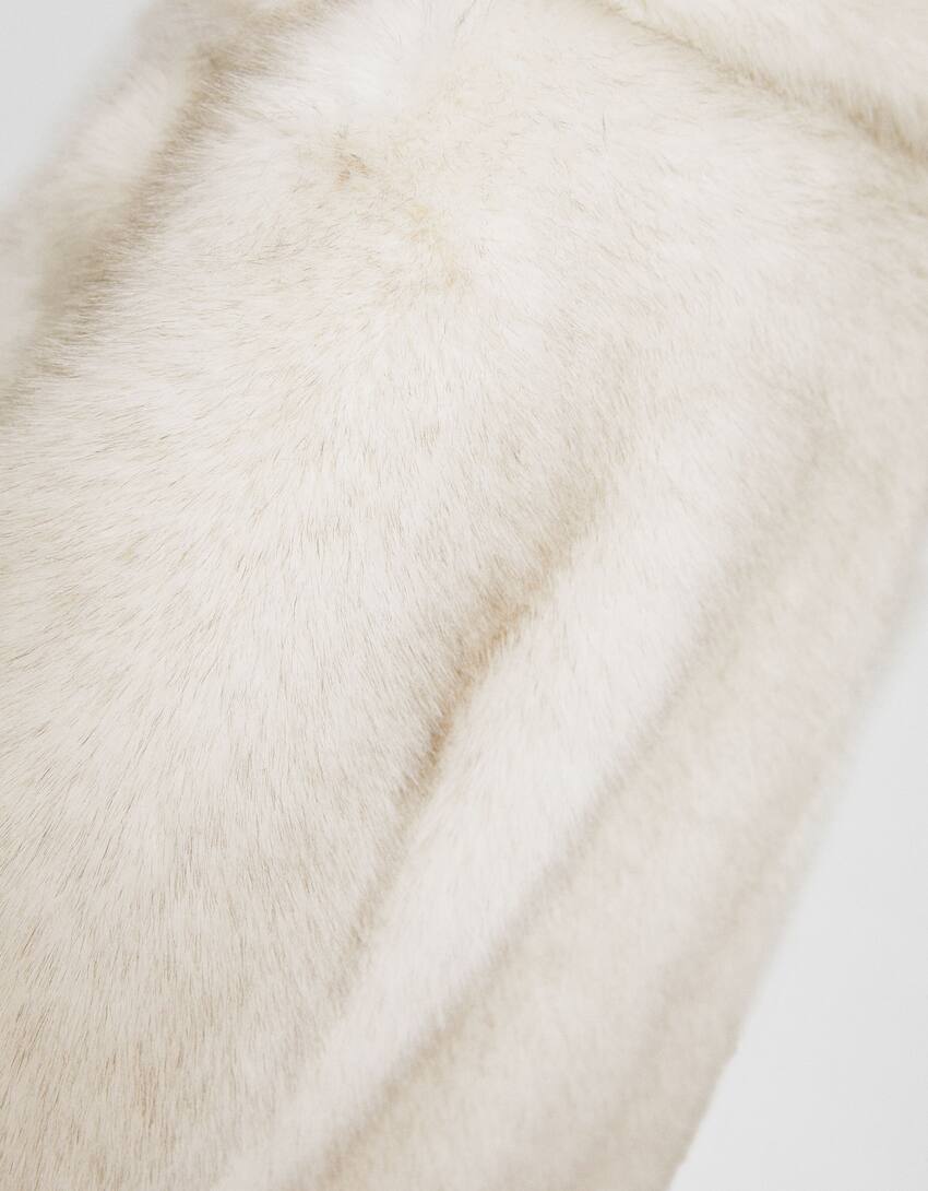 Long faux fur coat-Beige-5