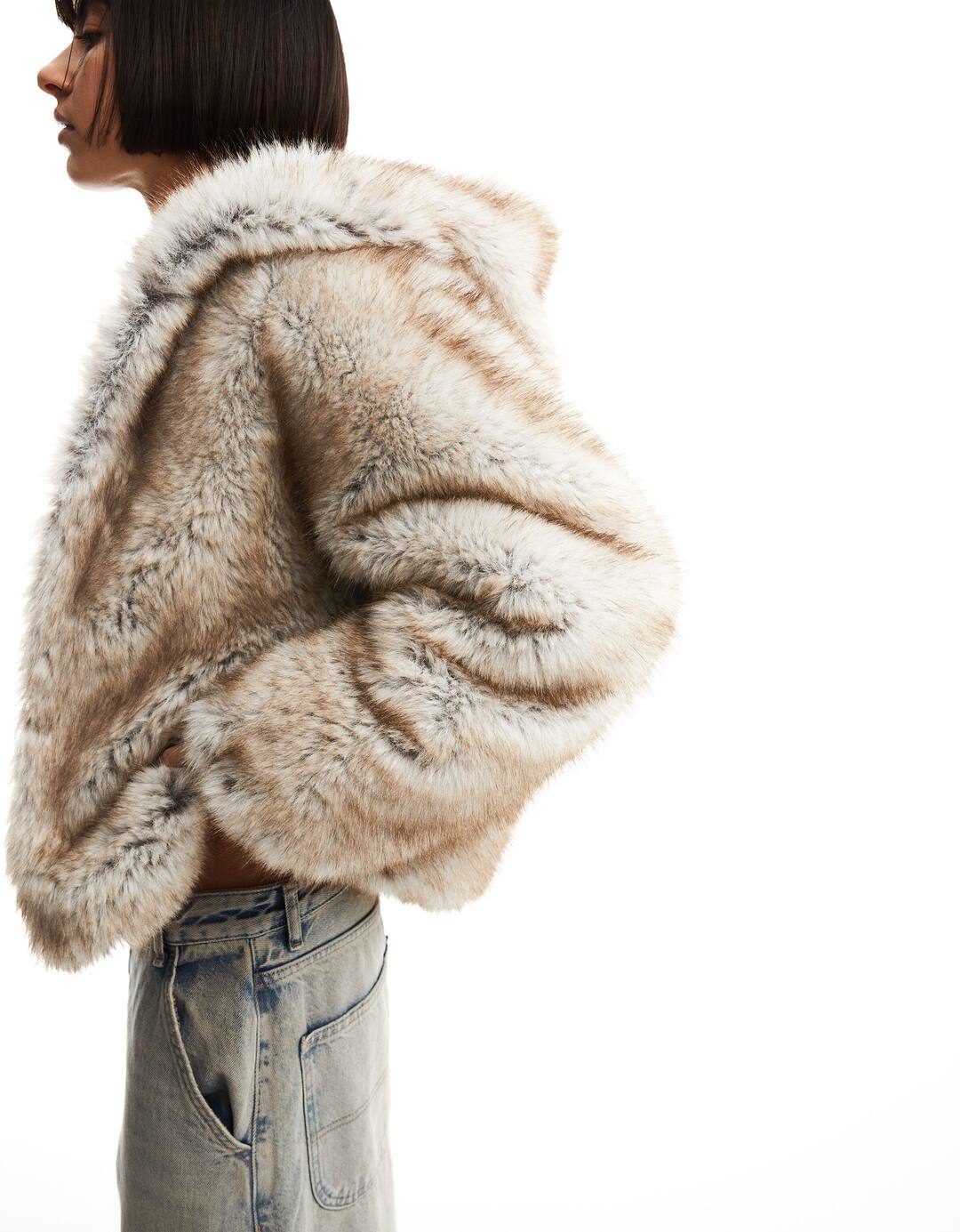 Hooded faux fur coat